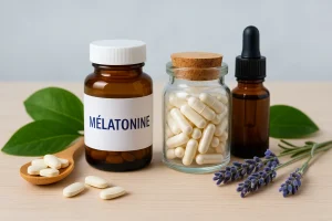 Image représentant des produits à base de mélatonine pour favoriser le sommeil naturellement